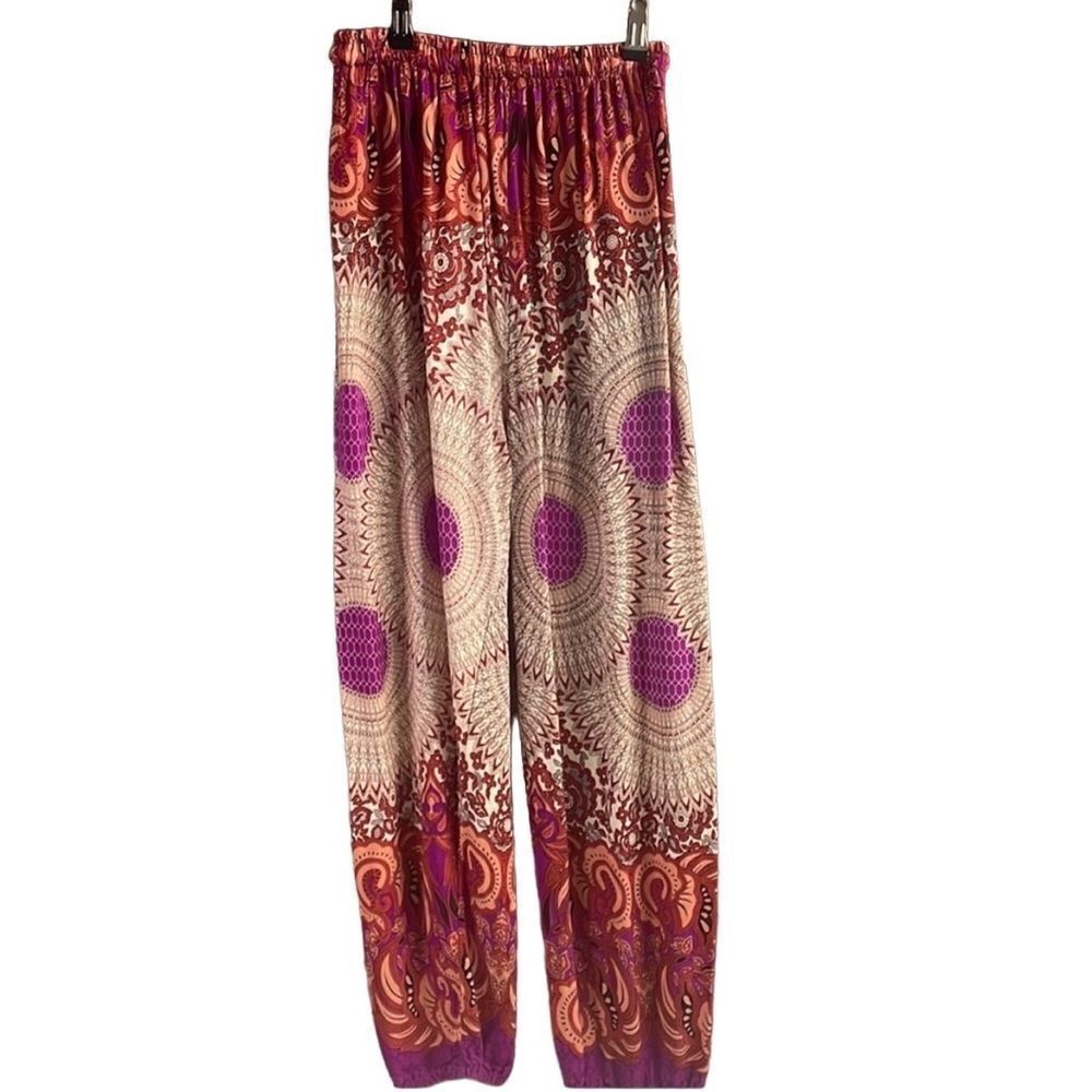 Ladies Flowy Floral Design Barrel Pants, SZ L (Runs Small) Rust & Multicolor